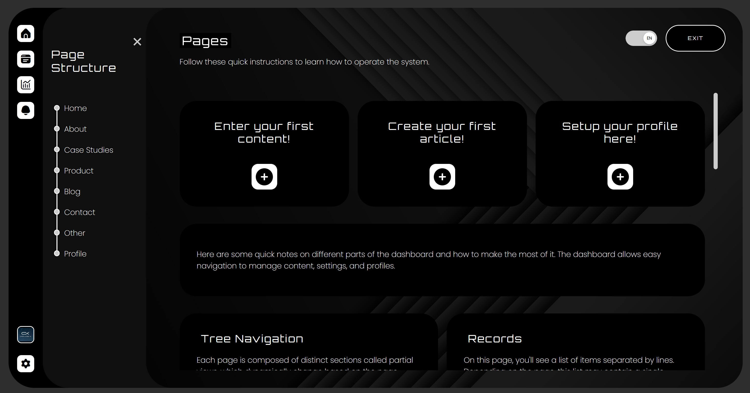 Pages page of dashboard.